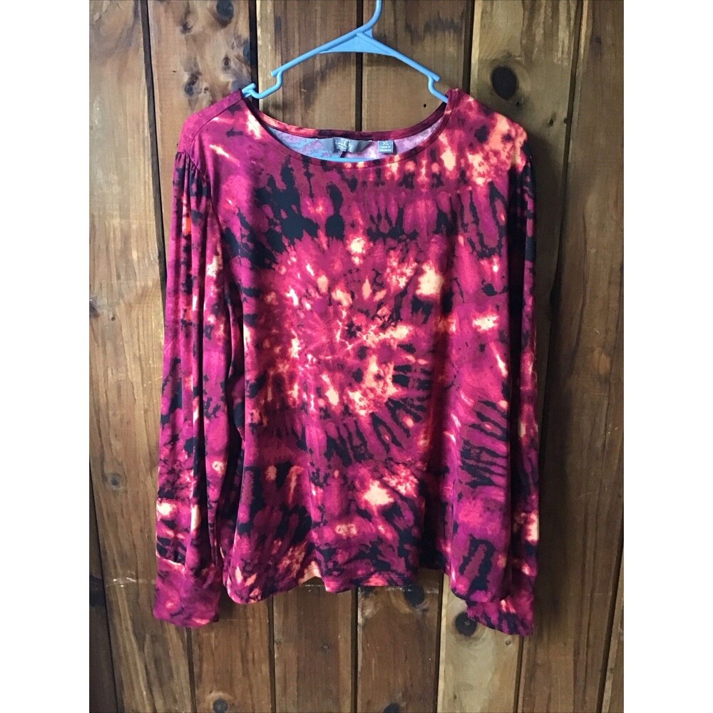 G By Giuliana Beet Red Tie Dye Top XL Long Sleeve Star Burst